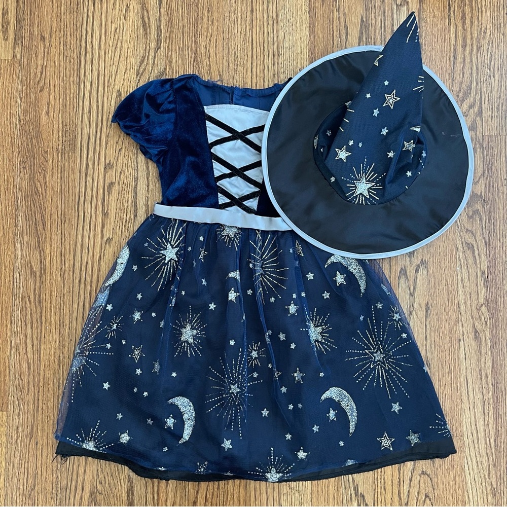 Enchanting Navy Blue Starry Witch Costume for Kids